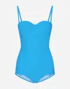 Dolce & Gabbana Balconette One-piece Swimsuit In Turquoise