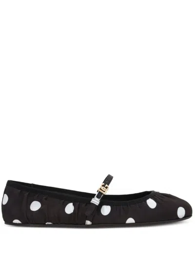 DOLCE & GABBANA BALLERINA FLATS IN COTTON AND VISCOSE WITH POLKA DOT PRINT