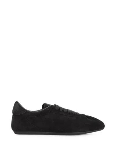 Dolce & Gabbana Suede Low-top Sneakers With Embossed Logo In Black