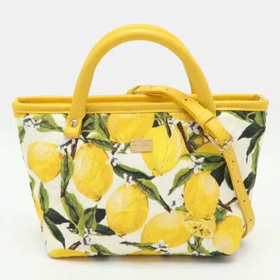 Pre-owned Dolce & Gabbana Bambino Yellow Lemon Print Jacquard And Leather Tote