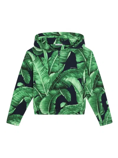 Dolce & Gabbana Kids' Banana Leaf-print Cotton Hoodie In Green
