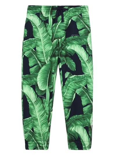 Dolce & Gabbana Kids' Banana Leaf-print Cotton Jogging Bottoms In Green
