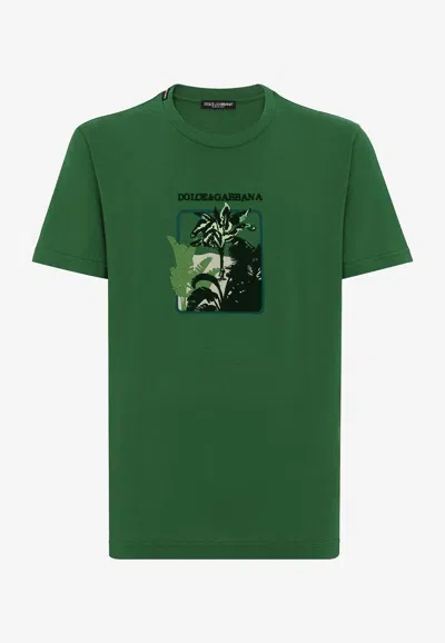 Dolce & Gabbana Short-sleeved Cotton T-shirt With Banana Tree Print In Green