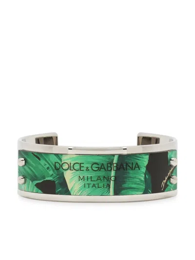 Dolce & Gabbana Banano-print Open-cuff Bracelet In Silver