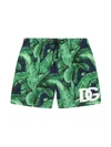 Dolce & Gabbana Leaf-print Swim Shorts In Black