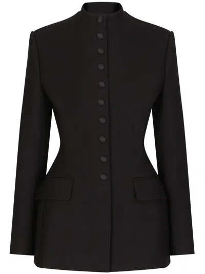 Dolce & Gabbana Band-collar Single-breasted Blazer In Black