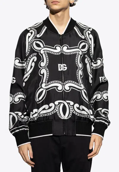 Dolce & Gabbana Bandana Print Silk Bomber Jacket In Black