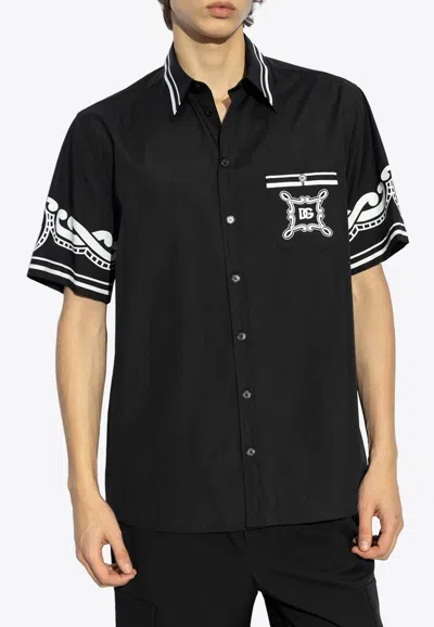 Dolce & Gabbana Bandana Print Silk Bowling Shirt In Black