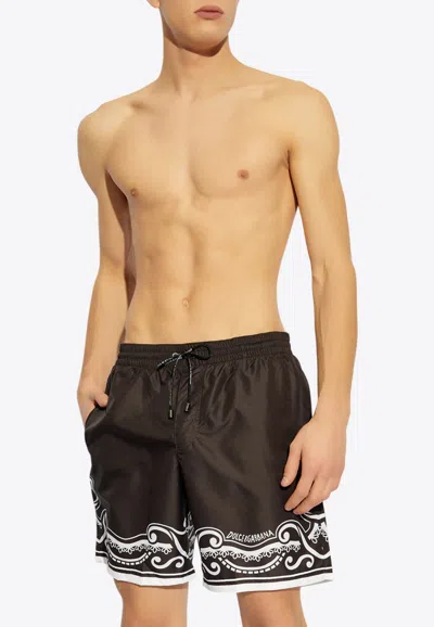 Dolce & Gabbana Bandana Print Swim Shorts In Black