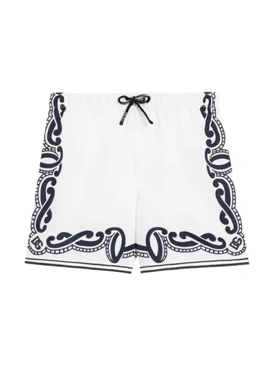 Dolce & Gabbana Kids' Bandana-print Swim Shorts In White