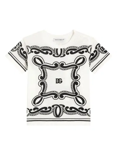 Dolce & Gabbana Babies' Jersey T-shirt With Bandana Print In White