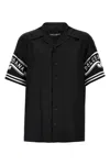 Dolce & Gabbana Black Shirt With Logo Print On The Sleeves In Silk Man