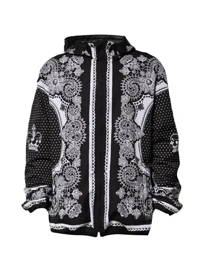 Dolce & Gabbana Bandana Print Hooded Lace Bomber Jacket In Multi
