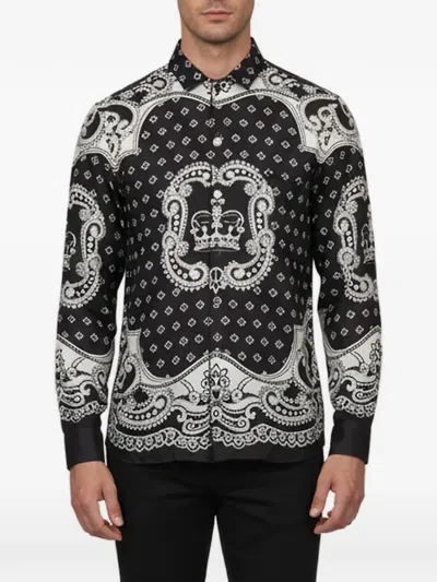 Pre-owned Dolce & Gabbana Bandana-print Silk Shirt In Black
