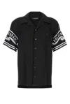 Dolce & Gabbana Black Shirt With Logo Print On The Sleeves In Silk Man In Black