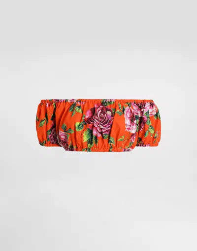 Dolce & Gabbana Bardot-neck Top In Rose-print Cotton