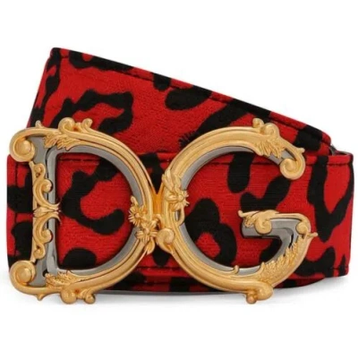 Pre-owned Dolce & Gabbana Barocco Logo Leopard-print Belt - Size 36 In Multicolor