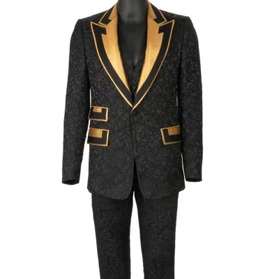 Pre-owned Dolce & Gabbana Baroque 3 Piece Jacquard Suit Jacket Blazer Gold Black 13770