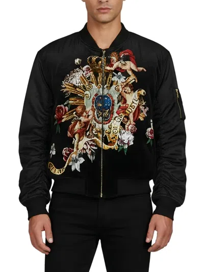 Pre-owned Dolce & Gabbana Baroque Angels-print Bomber Jacket In Black