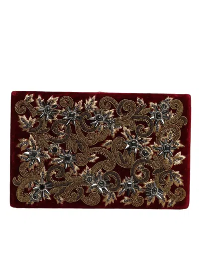 Dolce & Gabbana Baroque Crystal Velvet Clutch In Red