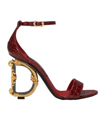 Dolce & Gabbana Baroque Dg-heel Leather Sandals In Dark_red