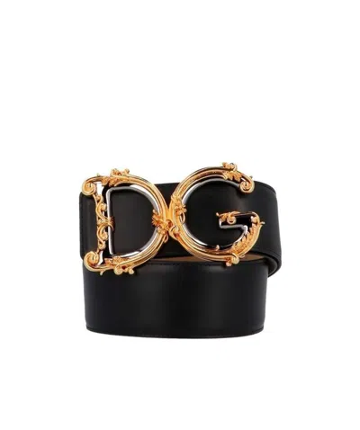 Dolce & Gabbana Baroque Dg Logo Belt In Black