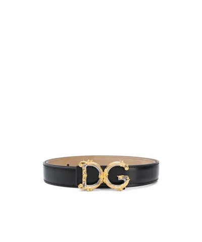 Dolce & Gabbana Baroque Dg Logo Belt In Black