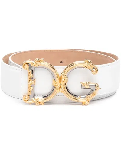 Dolce & Gabbana Baroque Dg Logo Belt In White