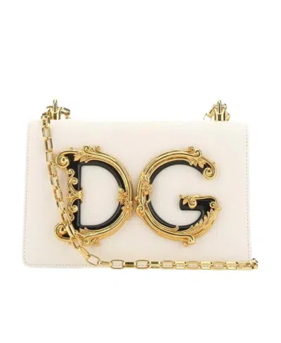 Dolce & Gabbana Baroque Dg Logo Shoulder Bag In Nude