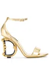 DOLCE & GABBANA BAROQUE GOLD COLORED SANDALS WITH LOGO HEEL IN LEATHER WOMAN