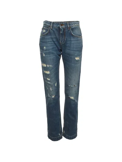 Pre-owned Dolce & Gabbana Baroque Heart Patch Jeans In Blue