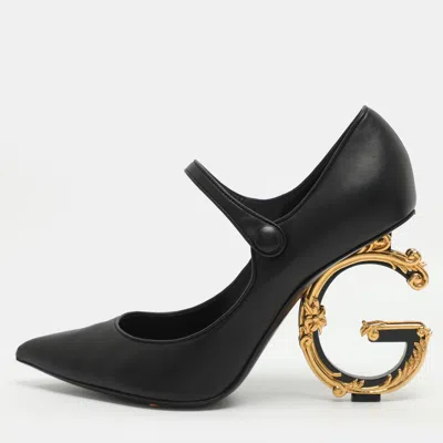 Pre-owned Dolce & Gabbana Baroque Heel Size 41 Black Leather Mary Jane Pumps