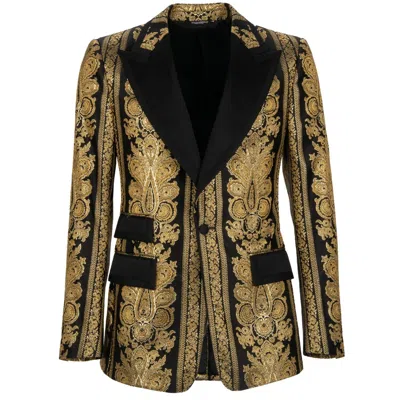 Pre-owned Dolce & Gabbana Baroque Jacquard Blazer Tuxedo Jacket Gold Black