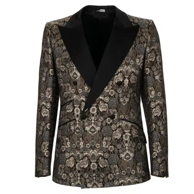 Pre-owned Dolce & Gabbana Baroque Jacquard Blazer Tuxedo Jacket Sicilia Silver Black