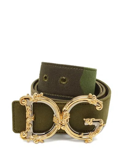 Pre-owned Dolce & Gabbana Baroque-logo Belt In Green
