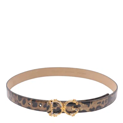 Dolce & Gabbana Baroque Logo Buckled Animalier Belt In Leopard