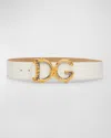 Dolce & Gabbana Baroque Logo Leather Belt In 80001 Bianco
