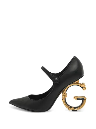 Pre-owned Dolce & Gabbana Baroque Logo-heel Pumps In Black