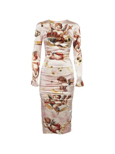 Pre-owned Dolce & Gabbana Baroque Midi Dress In Pink