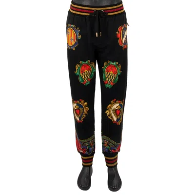 Pre-owned Dolce & Gabbana Baroque Royal Coat Of Arms Cotton Jogging Pants Black 13737
