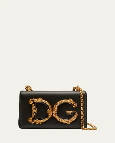 Dolce & Gabbana Baroque Small Leather Crossbody Bag In Black