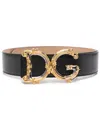 Dolce & Gabbana Leather Belt With Dg Baroque Buckle In Schwarz