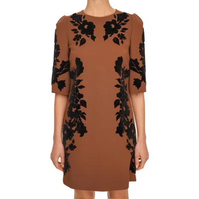 Pre-owned Dolce & Gabbana Baroque Velvet Embroidery Dress Brown Black Xs S 07130