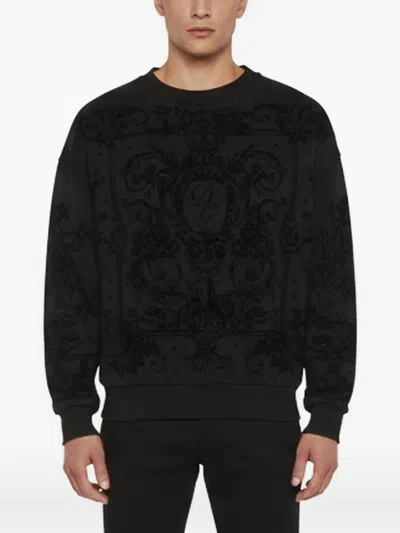 Pre-owned Dolce & Gabbana Baroque-logo Sweatshirt In Black