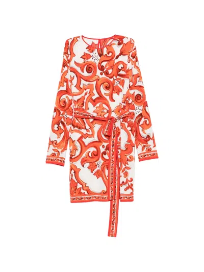 Dolce & Gabbana Baroque-print Belted Mini Dress In Multi
