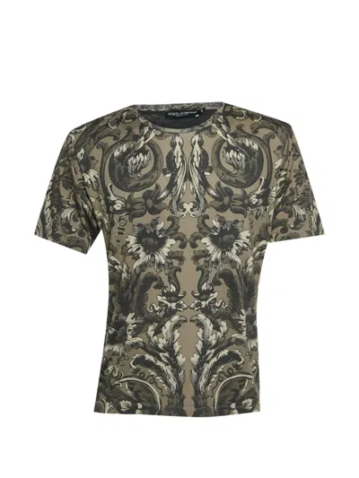 Pre-owned Dolce & Gabbana Baroque-print Crew-neck T-shirt In Neutral