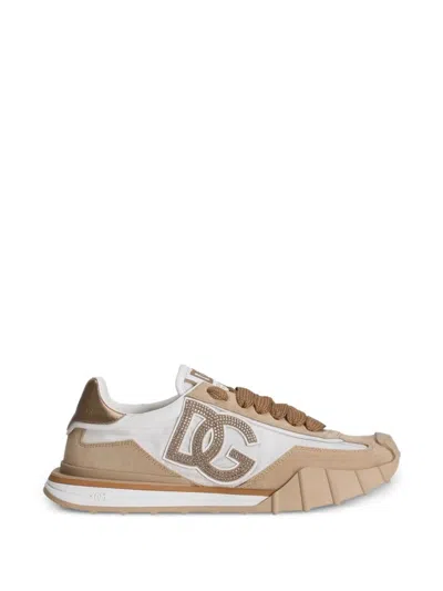 Dolce & Gabbana Brown White Rhinestone Gold-tone Flat Shoes