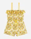 Dolce & Gabbana Batiste Playsuit With Yellow Majolica Print In Print