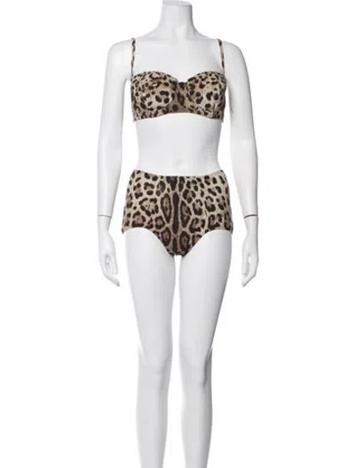 Pre-owned Dolce & Gabbana Beachwear Animal Print Bikini In Neutrals
