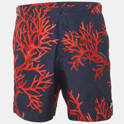 Pre-owned Dolce & Gabbana Beachwear Blue Coral Print Synthetic Swim Shorts M